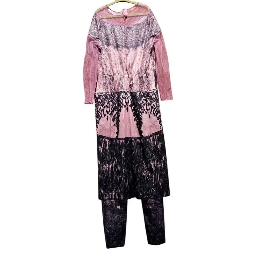 Descendants 3 Girls Long Sleeve Costume Jumpsuit With Tulle Overlay Pink & Black